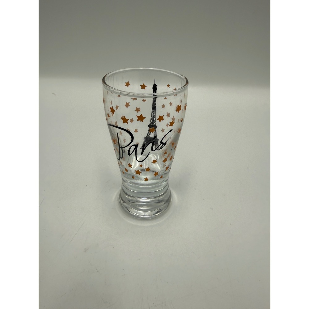 Paris Eiffel‎ Tower Souvenir Shot Glass Gold Stars Clear Glass Travel Barware